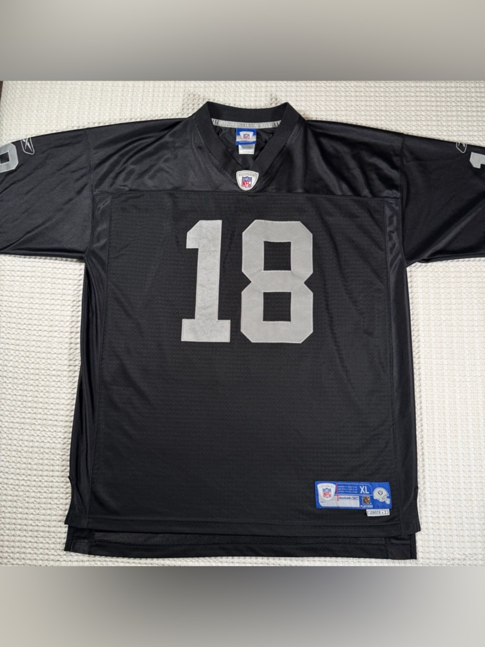 Randy Moss Raiders Jersey XL +2 Length Reebok NFL Black #18 Vintage